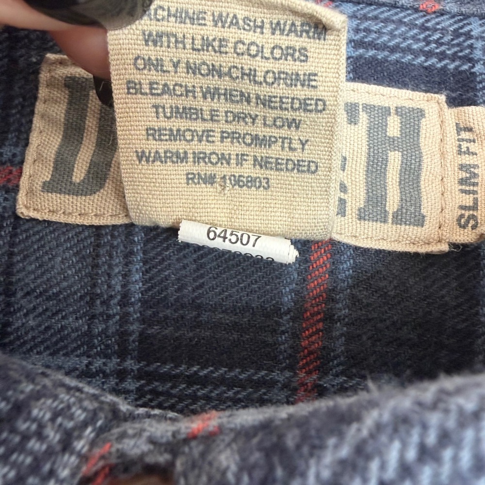 Duluth Trading Co XL Slim‎ Fit Free Swingin Flannel Slim Fit Shirt Blue Plaid - Picture 8 of 8